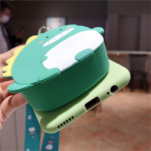 Shield shell (duncoo) cartoon coin wallet Huawei mobile phone case Minnie crossbody strap Internet celebrity women's card bag soft shell anti-fall full package Three-dimensional doll wallet - green dinosaur + crossbody lanyard Honor 50/Huawei nova9 exclusive