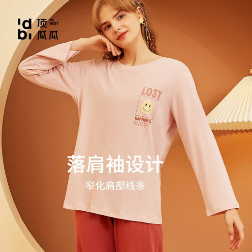 Dingguagua pajamas for women, pure cotton home clothes, couples can wear long-sleeved couple pajamas, lotus pink women (smiley face) 165
