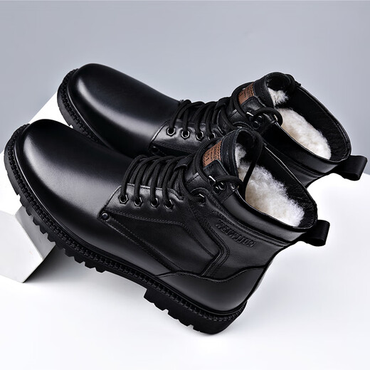 Catch/Rulx High-End Martin Boots Herren Winter echtes Lederwolle warme Baumwollstiefel hohe Top-Kuhladen-Arbeitskleidung im Freien plus 3518 Schwarz (Wollstil) 44