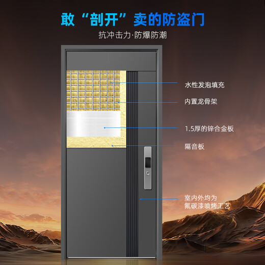 宇安盾防盗门甲级入户门家用安全门子母门静音进户门别墅门发泡填充定制 豪华机械锁 单门2250*1050