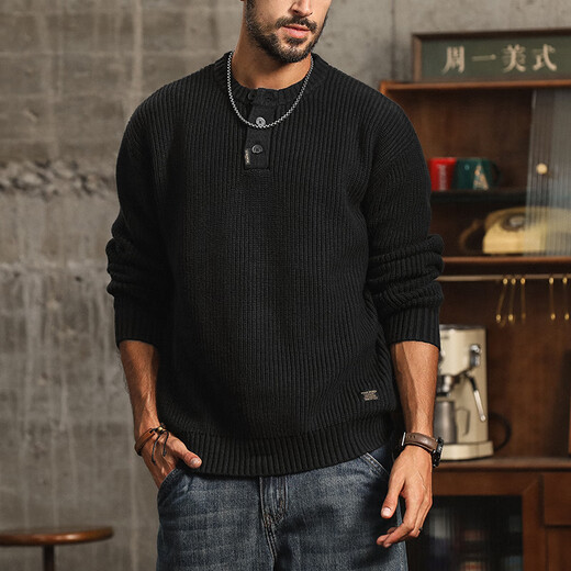 Hou Teng American Henry Collar Sweater Men's Autumn and Winter 2025 New Trendy Brand Casual Sweater Men's Wool Clothing Men's Wear Tuhao Green 2XL (160-180Jin Jin is equal to 0.5 kg)