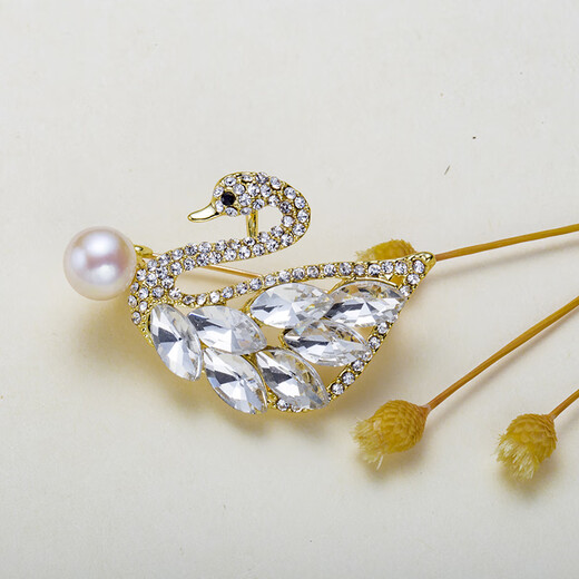 OLIVEIRA Französische Oliveira-Perlenbrosche weißer Schwan C8-1047