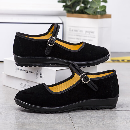 Iqgd alte Peking-Stoffschuhe für Frauen lässige Tanz Flat Schuhe Hotel Mutterschuhe tragen resistente atmungsaktive 024 schwarz 38