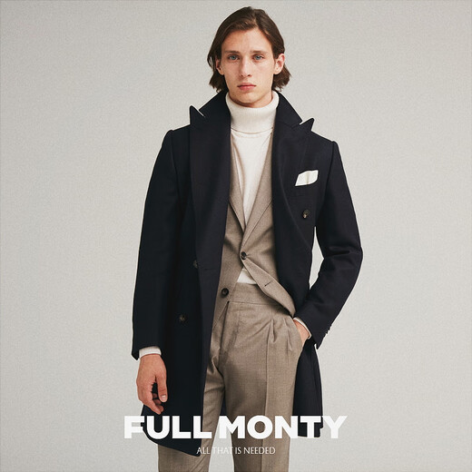 Full Monty Herbst und Winter Marine Blue Blue Fischgräten Sie Doppelbrustmantel Herren Wollkragen Wolle Licht Schlanker Jacke Marine Blue 1387 44
