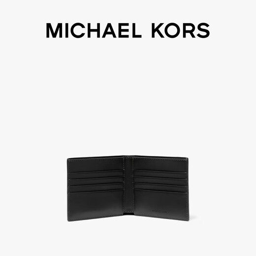 MICHAEL KORS迈克高仕 MK【两件折上折】Hudson 皮质 Logo 饰亮面卡包男士票夹 黑色 001 NS