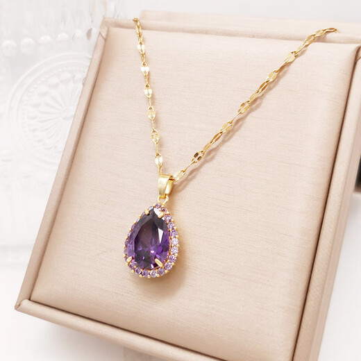 Fat Donglai's same style amethyst pendant necklace for women 2024 new internet celebrity niche jewelry clavicle chain for women purple (regular 40+5cm)
