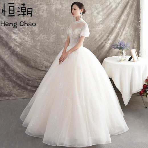 Hengchao (hengchao) European and American wedding dress 2020 new style bride same style dreamy forest style travel photo Hepburn slim heavy industry small man [floor-level style] landing on the ground XS/155 (weight 41-45kg)