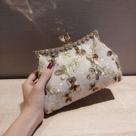 Clutch bag with cheongsam, retro flower evening bag, mini clutch bag, 2019 fashionable diamond clutch bag, dress bag, cheongsam women's bag, small gold (can hold 6-inch mobile phone)