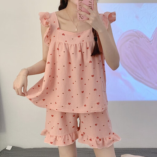 
TULX suspender pajamas for women in summer cotton 2023 new Japanese sweet girl summer princess style home clothing set 844# suspender love pink [21] Y M 80-100Jin [Jin equals 0.5 kg]