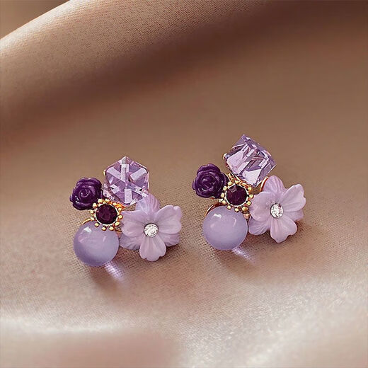Wind Valley Bird Purple Petal Earrings Women's 2024 New Trendy Niche Design Earrings High-end Atmosphere Earrings Summer Purple Flower Earrings