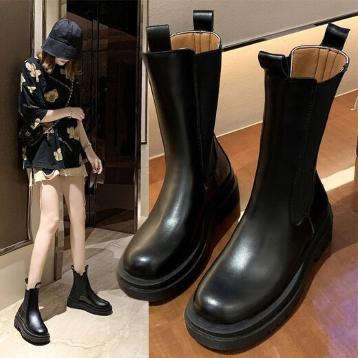 Dian Liu Martin Boots Women's 2020 Autumn New Chelsea Chimney Boots Women's Boots Students' Versatile Thick-Soled Breathable Motorcycle Short Boots Ins Trendy Boots British Style 908 Black High Top 37