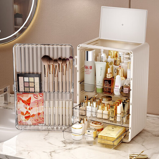 Yunya cosmetics storage box dustproof dressing table skin care products transparent storage box desktop storage rack large capacity cosmetic box pearl white - large capacity transparent panel