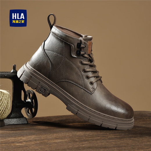 HaiLan Home HLA men's shoes Spring 2025 new Martin boots men's height-enhancing men's Martin boots high-top boots men's non-slip work leather boots brown 39