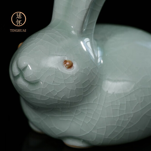 Tinghuai kiln Ru kiln rabbit tea art tea table exquisite tea pet ornaments can raise creative Ru porcelain tea set small ornaments Egg green glaze tea pet jade rabbit
