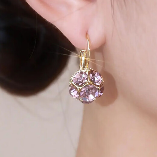Lu Lingqing purple crystal earrings 2022 new trendy temperament small and exquisite earrings fashion earrings purple earrings