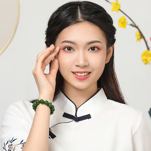 Cardamom Time Boutique 12mm Hetian Jade Black Jasper Bracelet High Head Jade Beads Zodiac Year Bracelet Gift for Men and Women