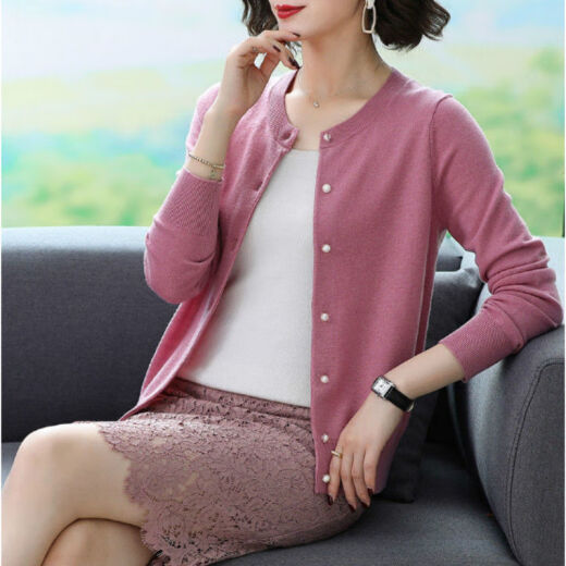 Mitisa Knitted Sweater Women's Cardigan Short Jacket Women's 2020 Autumn Women's New Fashion Short Long Sleeve V-neck Knitted Thin Sweater with Small Coat Leather Red XXL