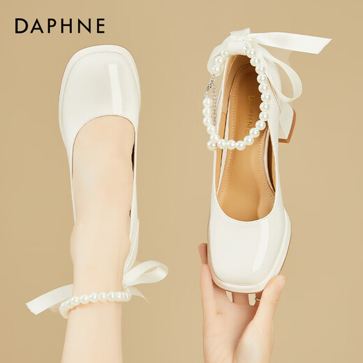 Daphne French thick heel single shoes women's bridesmaid Mary Jane shoes temperament high heels evening shoes 4623404078 beige 37