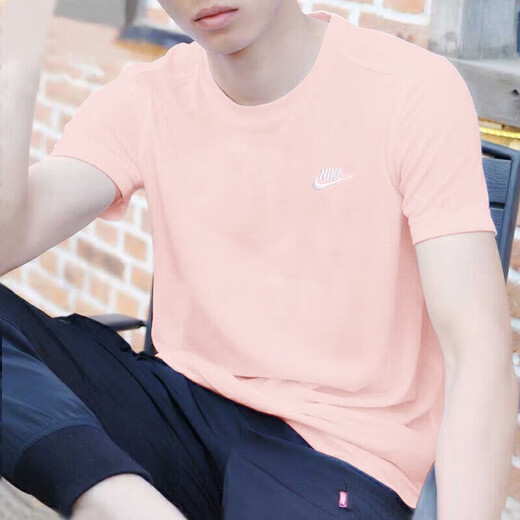 耐克（Nike）短袖男装夏季新款健身训练运动服跑步透气休闲时尚圆领T恤衫 AR4999-686粉色 L