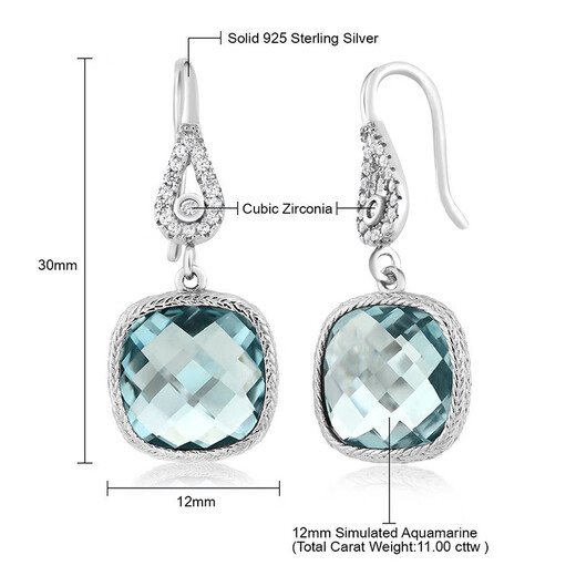GEM STONE KING 925 silver earrings set with imitation aquamarine earrings 11 carat colored gemstone earrings jewelry as a Chinese Valentine's Day gift for your girlfriend