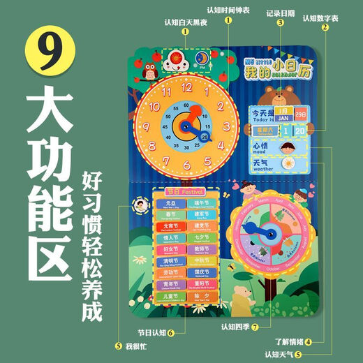 Calendrier des enfants de la maternelle Calendrier Calendrier Mématoire Semaine de la semaine Card pour connaître les horloges et le chagrin Mur Puzzle Toys Girls My Calendar [Peut être placé sur le mur 2 grandes tables + 123 patchs
