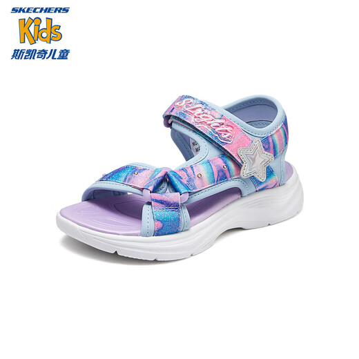 Skechers Skechers Children's Sandals Summer Girls Flashing Casual Shoes Sweet Lighting Fashion Princess Shoes 303103L Light Blue/Multi Color/LBMT 35