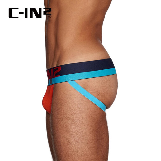 C-IN2 new thong men's cotton spandex U convex large bag sexy hip exposed double thong men 8025FC pink 682- 1 S suitable for 2 feet 1-2 feet 3 waist circumference (28-30 sizes)
