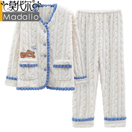 
Modal coral velvet pajamas for women in winter new small fragrance style flannel thickened warm velvet sweet and cute home clothes JX6174 M