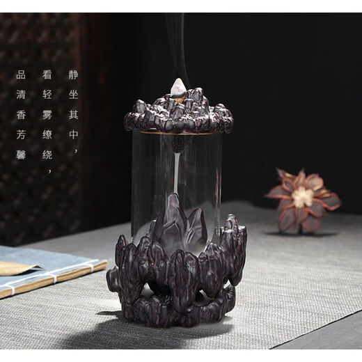American and foreign new Chinese Zen backflow incense burner, glass cover, windproof, indoor home decoration, sandalwood, agarwood, smoke, Pixiu base-God of Wealth 60 pieces mixed floral + 70C