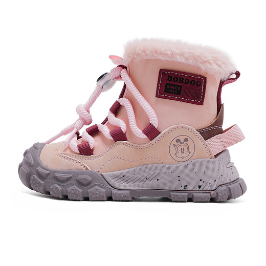 Babudou children's shoes girls' plus velvet warm children's snow boots winter soft-soled boots 116545067 fruit powder/light pink 37