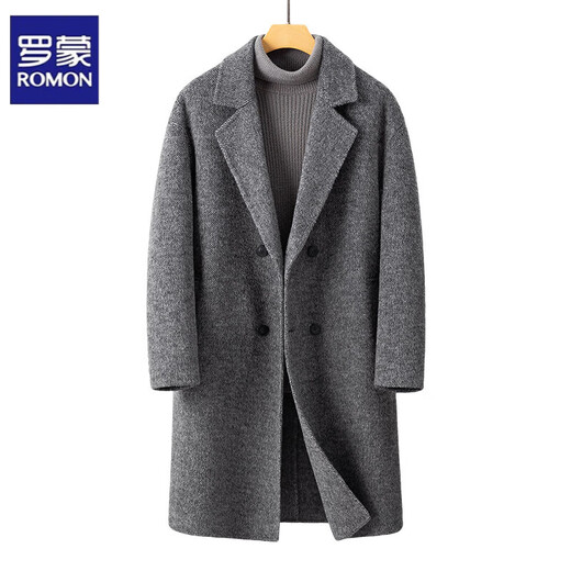Romon doppelseitiger Wollmantel für Männer im Herbst und Winter mittelgroßen doppelmreihen losen Wollwolle warme Windbrecherjacke für Männer grau xl xl