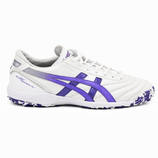 ASICS football shoes men's kangaroo leather C3 FF TF broken nails lightweight cushioning football sneakers professional competition shoes white/purple 42.5