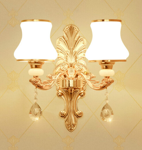 Film and television wall lamp LED European style bedroom bedside lamp living room background decorative wall lamp atmospheric KTV hotel crystal wall lamp X718 double head