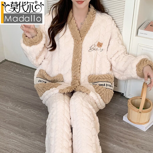 莫代尔冬天珊瑚绒月子服冬季产后孕妇睡衣女春秋冬款产妇哺乳 9920爱心字母 L