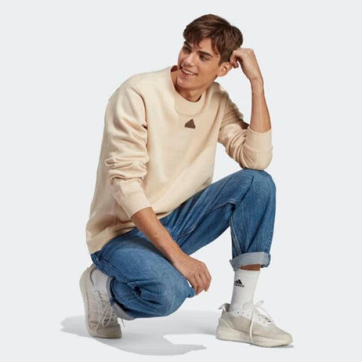 Adidas men's casual long-sleeved spring and autumn tops round neck pullover versatile sports running daily white IC9734 Beige S suitable for bust 87-92cm