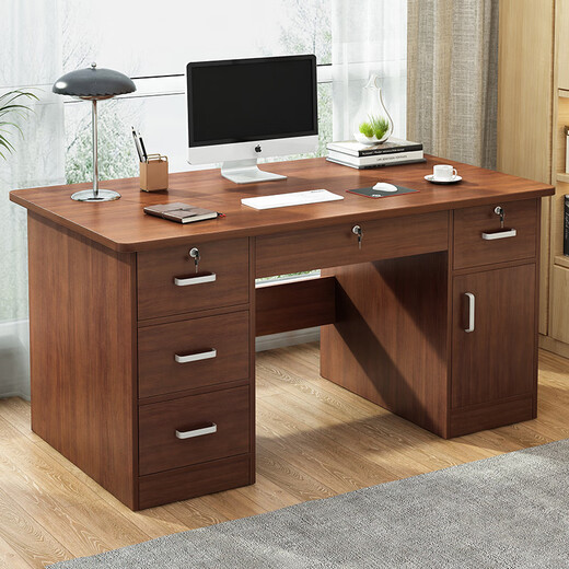 DREAM FOX Computer Desk Desktop Home Office Desk Modern Simple Student Study Desk Bedroom Writing Desk with Drawers Recommended Five Drawers + Cabinet Door Dark Walnut Color 120CM