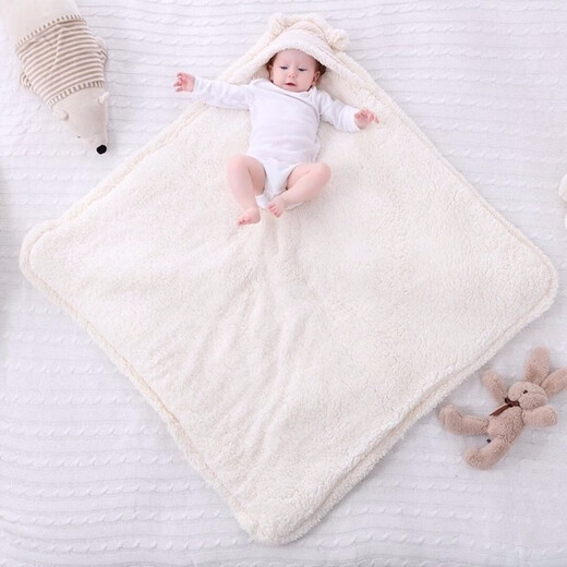 Qi Le Rongrong baby blanket newborn autumn and winter thickened blanket male and female baby anti-jump swaddle newborn supplies warm plus blanket pure cotton delivery room wrap outing small quilt khaki 100*100cm