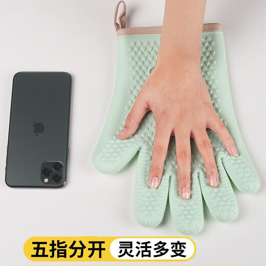 Iron Helper 2 Pack Microwave Anti-scald Gloves Insulated Thickened Silicone Kitchen Steam Oven Special Mint Green 2 Pack + Hook