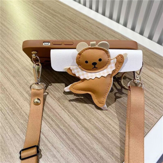 Doucha Xiaomi mobile phone case briquettes doll coin purse protective cover trendy men and women straps cross-body Internet celebrity couple card holder backpack style all-inclusive soft shell brown - Jumping Bear card holder - crossbody rope Redmi note11pro/note11pro+