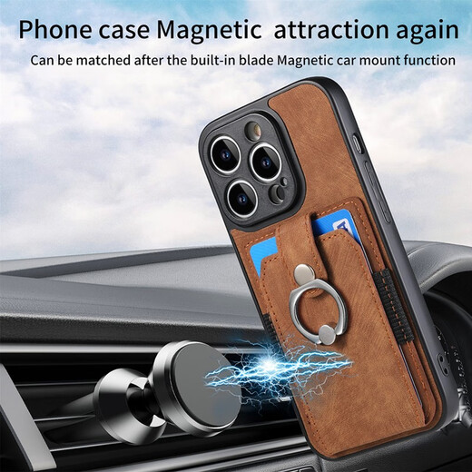 ONEAGREE 指环卡包适用iPhone 15 16 Pro Max手机套苹果16Plus支架壳男女e欧美 黑色 iphone 15 (6.1