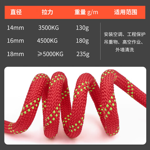 Gorm safety rope high-altitude work rope insurance rope mountaineering rescue belt hook rope 14mm 20 meters RL191