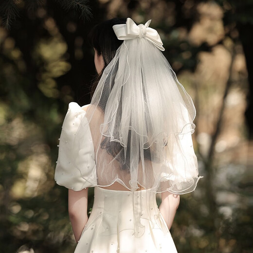 Ding Jing Proposal Bridal Veil Certification Wedding Dress Registration Wedding Props Ritual Sense Internet Celebrity Photography Photo Fantasy Super Fairyland Bow Travel Photography Wedding Veil Gift for Girlfriend Bow Veil F486 Hair Comb Style