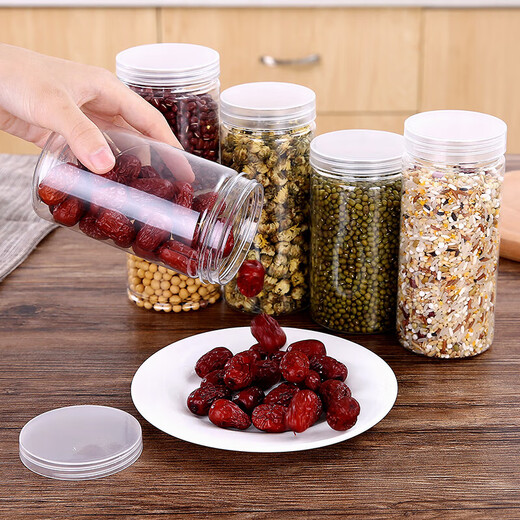Yizhou food sealed jar plastic bottle scented tea biscuit packaging jar large transparent storage jar kitchen grain storage jar 10 large size 8.5*12cm (water capacity 600ml)