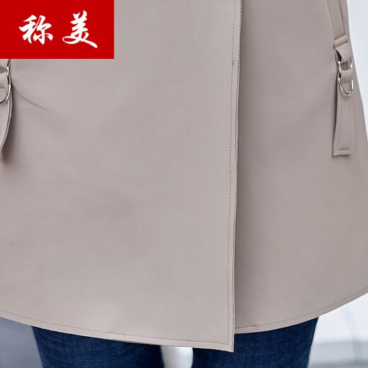 称美中老年女装春秋季风衣外套50-60岁洋气中年妈妈装大码宽松薄上衣 驼色 衣长82-86 2XL 适合105-120斤