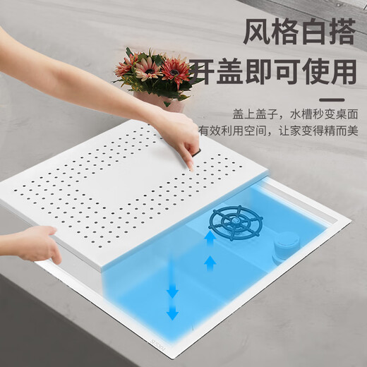 韦普纳米304不锈钢隐形水槽隐藏式小单槽洗菜盆岛台水吧台洗杯器水池 4839H翻盖水槽+升降冷热龙头