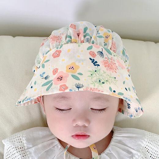 Rabbit Big Wen recién nacido Baby and Wathler Spring y verano Estilo delgado 0-3-6-12 meses Baby Girl Cotton Sun Visor para niños Hat recién nacido Xiaoqiu Beige Court Hat 40-48cm (3-20 meses recomendado)