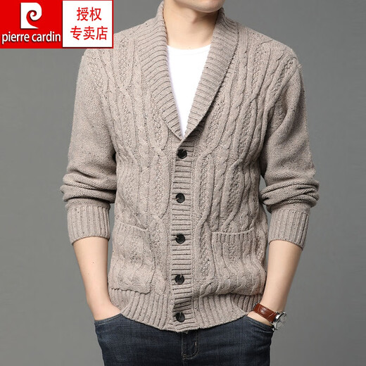 Pier Cardin Marke High-End-Herrenbekleidung Frühling und Herbst Wollmantel mit grünen Obst-Repels für Männer Außenkleidung Pullover dicker Pullover Strickpullover Strickjangel Trendy Strick Schwarz S
