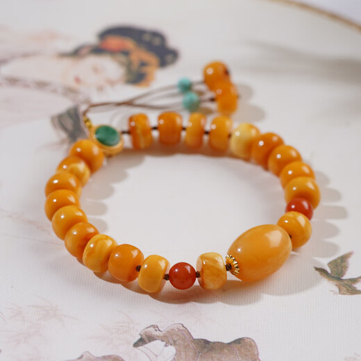 Longyin beeswax bracelet amber bracelet for women and men single circle with turquoise jade southern red birthday gift MZ about 10mm