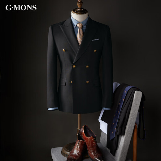 Guillaume (G MONS) Blazer double-breasted suit men's suit black business formal fit suit jacket suit top black single top 56
