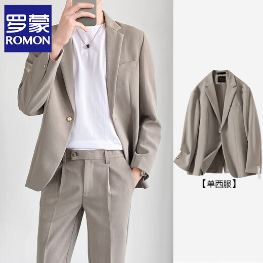 ROMON Korean style casual suit men's youth business autumn and winter handsome groom wedding small suit jacket single suit men black three-piece suit suit + pants + T-shirt XL
